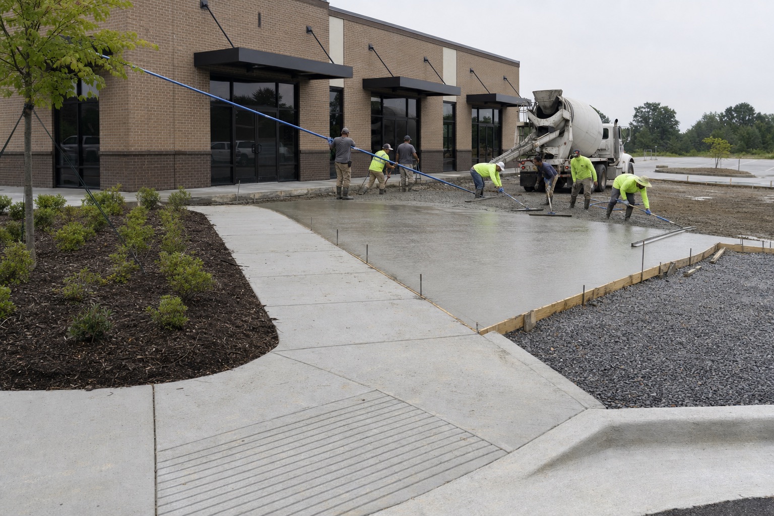 Commercial concrete apron and sidewalk installation in Greenville South Carolina